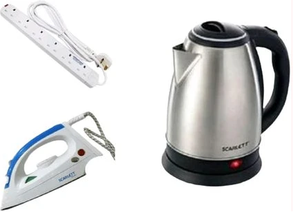 Scarlett Flat Iron, 2L Electric Kettle & Power King 6 Way - Silver