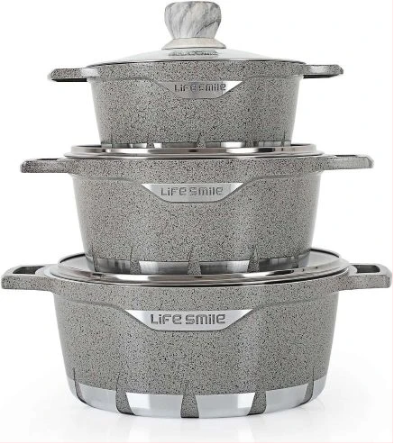 Life Smile 3 Pieces Of Non-stick Serving/Saucepans/Cookware- 16/20/24cm - Grey