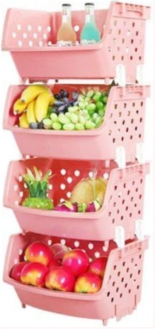 4-Tier Plastic Bathroom/Kitchen Storage Organizer Rack Holder Trolley, Pink