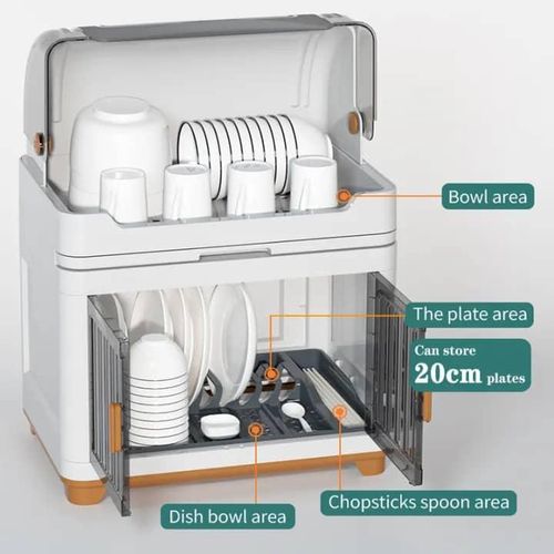 Modern Kitchen Storage Cassette Cover Bowl Box Dish Drain Rack Plastic Tray Cupboard Household Kitchen Organizer Cabinet With Cover- Multicolor