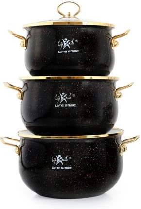 Life Smile 6 Pieces Of Granite Non-stick Enamel Serving/Saucepans/Cookware- Multi-colour