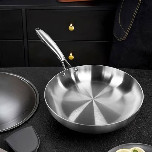 28cm Stainless Steel Uncoated Omelette Frying Pan, Frying Pan Skillet Tool, Fully Clad Cooking Pan For Even Heating, Kit, Fried Steak Pot Kitchen Cookware For Gas Stove And Induction Cooker Easy To Cl