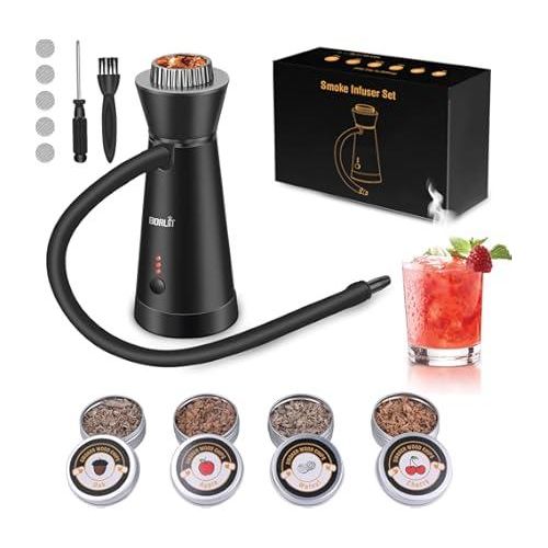 Smoke Infuser Food Drink Cold Smoke Gun Generator Bar With Lighter Portable Molecular Cuisine Smoking Gun Meat Burn Cooking With 4-Pack Wooden Chips, Handheld Smoke Gun For Kitchen, Meat, Salmon, Cock