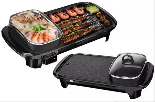 2 In1Electric Baking Pan, Cooking Soup Hot Pot And BBQ Electric Grill - Black
