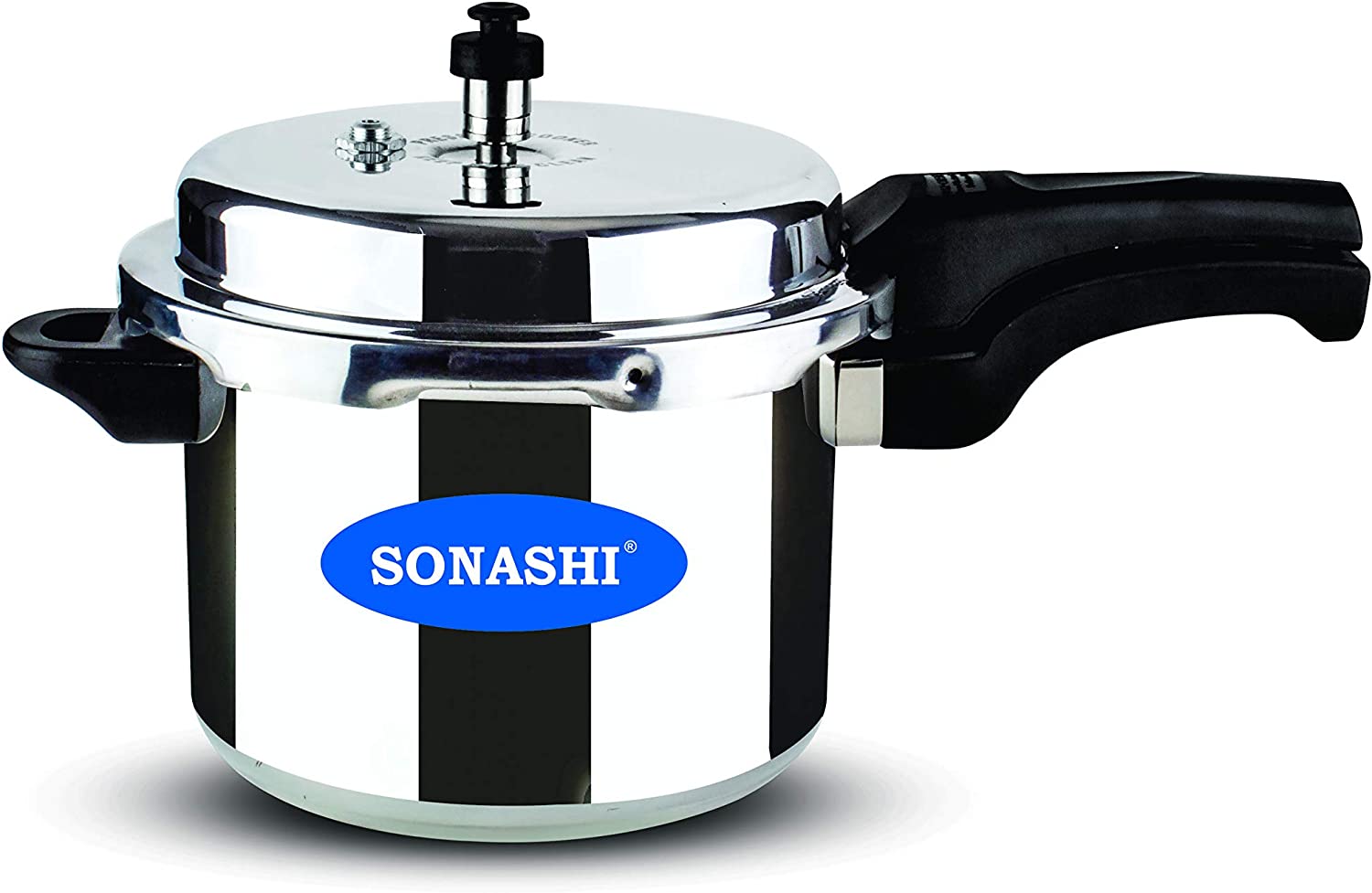 SONASHI 5L Pressure Cooker SPC-150 – Heavy-Base Aluminium Pressure Cooker with Whistling Weight Valve, Extra Strong Lugs, Mirror Polish