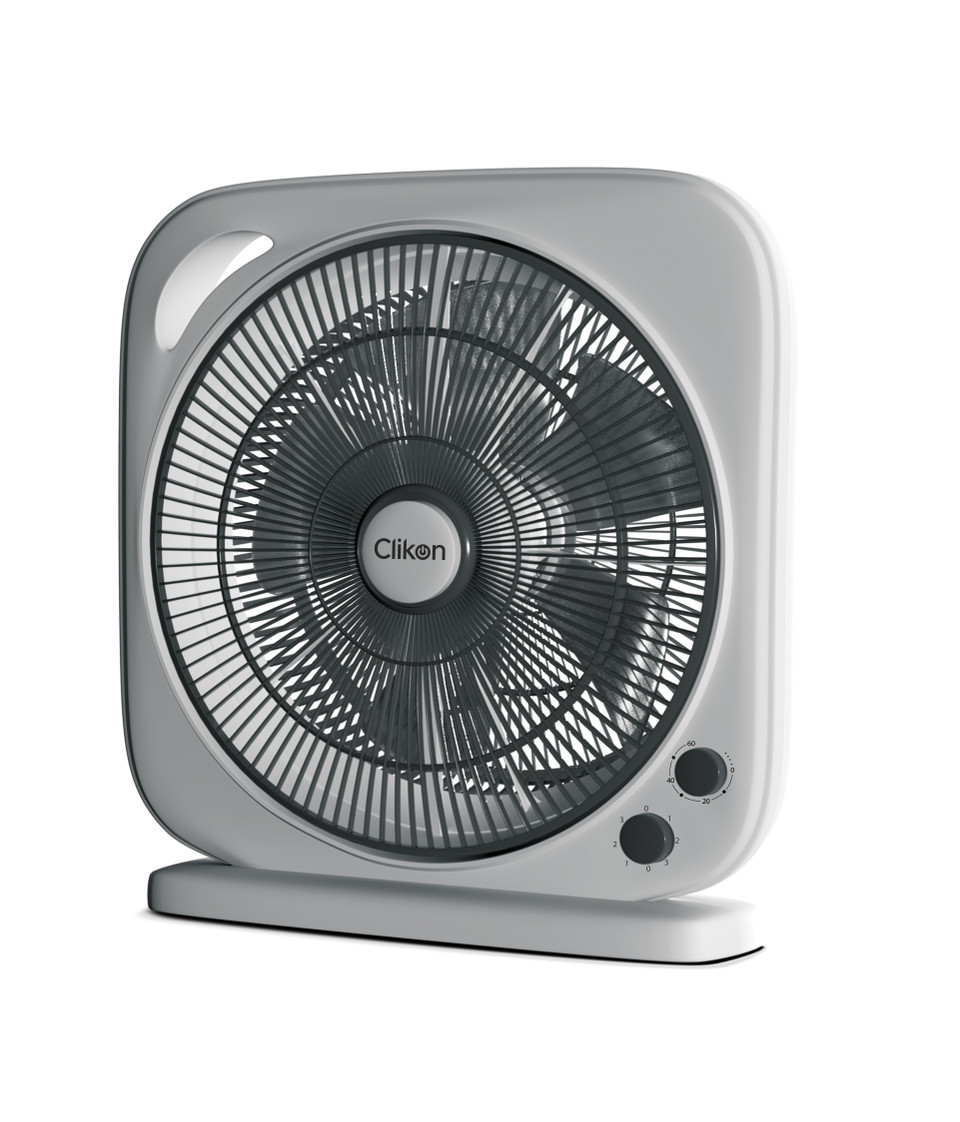 Clikon 10-inch Box Fan CK2044, 3 Speed Control, 60 minutes timer, Personal Desk Box Fan With Powerful Motor With Powerful Airflow, Table Fan for Office, Home (3 Speed) Fan Guard CK2044 White