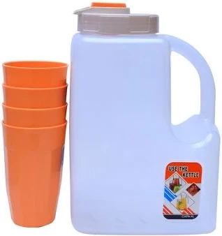 Plastic 4L Fridge Bottle With 4 Tumblers - Colour May Vary