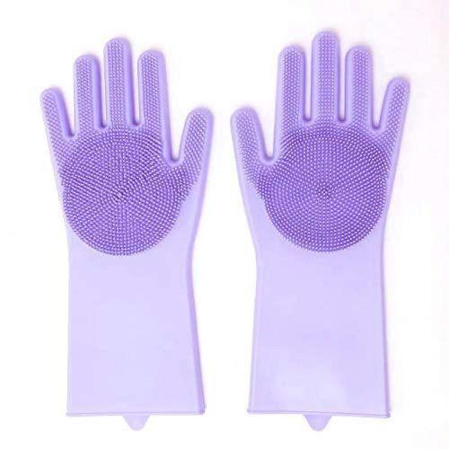1 Pair Of Bathroom And Kitchen Silicone Cleaning Hand Gloves -Purple