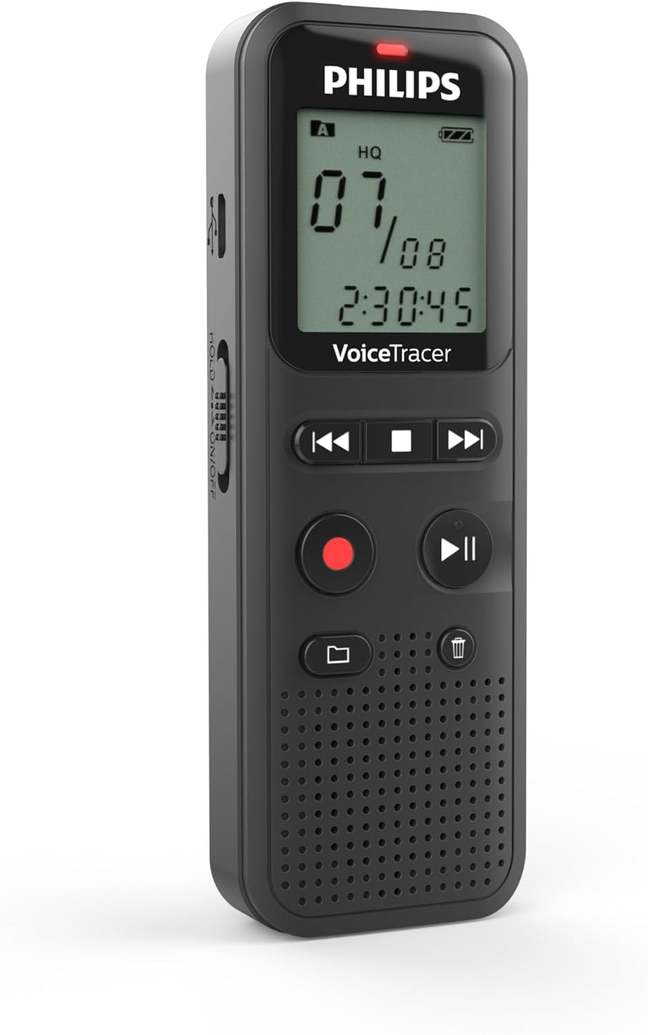 Philips VoiceTracer DVT1160 Audio Recorder - Voice Activation Function, Mono WAV/ADPCM, 8GB, One Touch Operation, USB PC Connection, Black