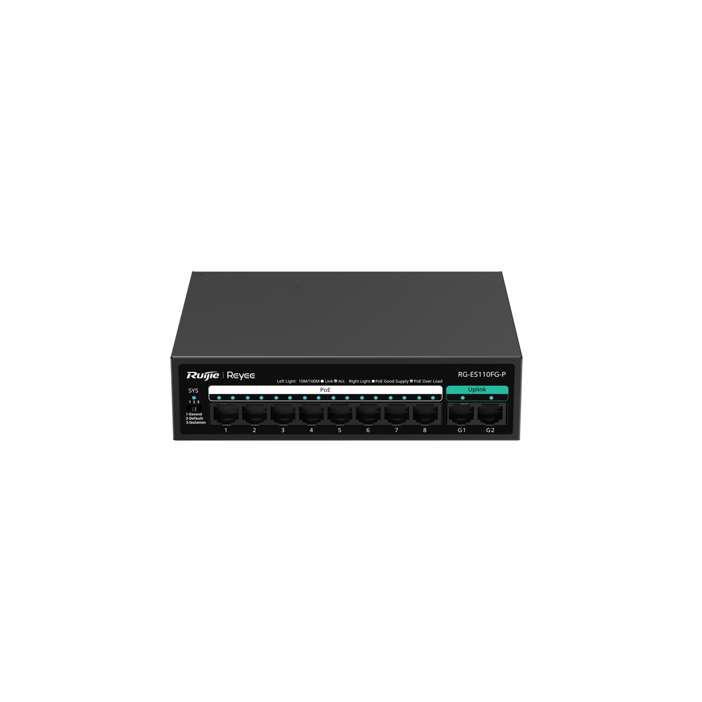 RG-ES110FG-P 8-Port 10/100 Mbps with 2-Port Gigabit Unmanaged PoE Switch