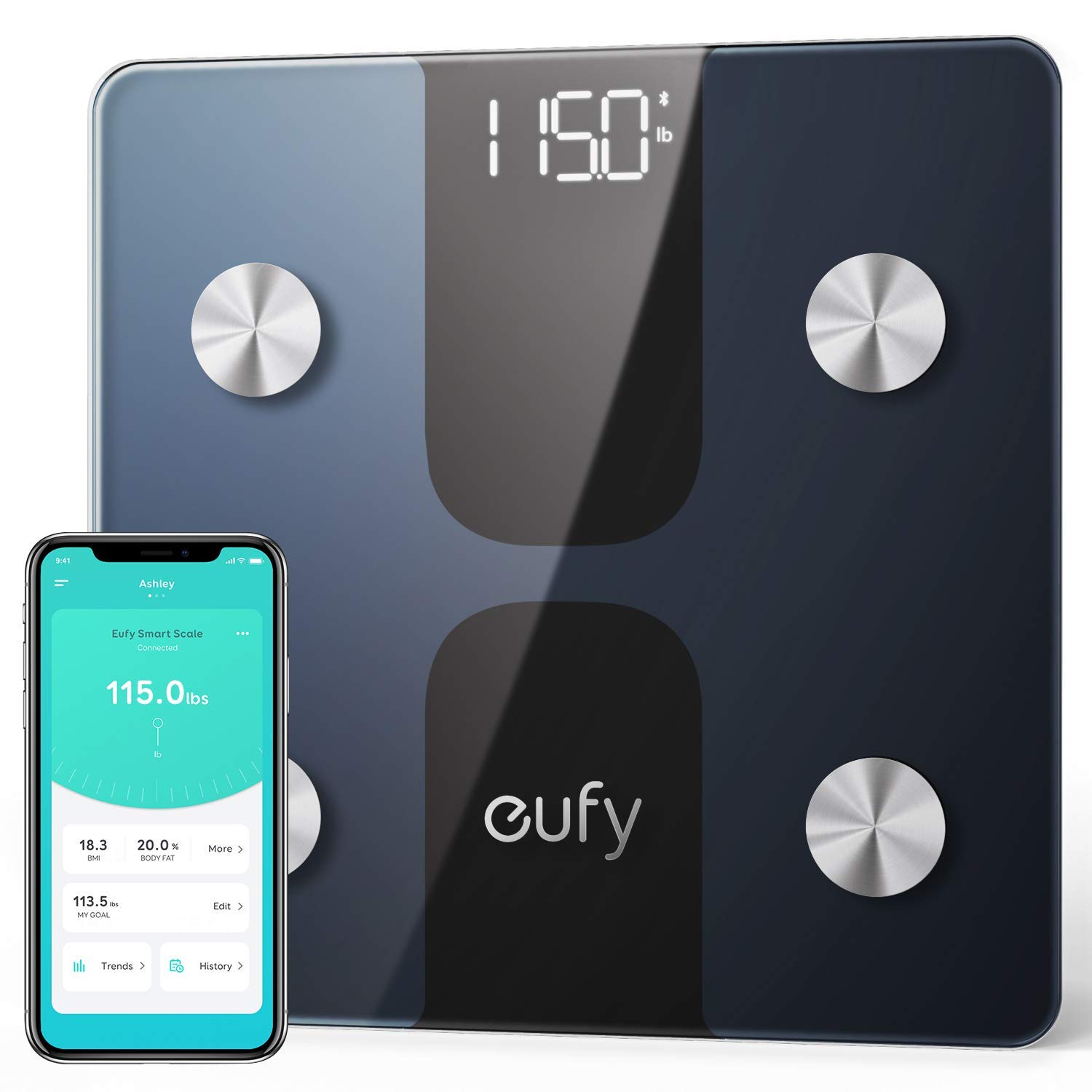 eufy By Anker Smart Scale C1 with Bluetooth, Body Fat Scale, Wireless Digital Bathroom Scale, 15 Measurements, Weight/Body Fat/BMI, Fitness Body Composition Analysis, Black, lbs/kg
