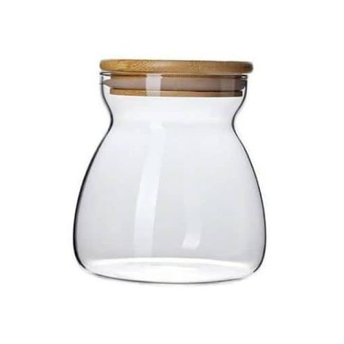 Transparent Kitchen Sealed Glass Food Coffee Sugar Storage Jar Container Bottle Suitable For Seasoning With Bamboo Wood Sealed Lid (650) -1 Piece