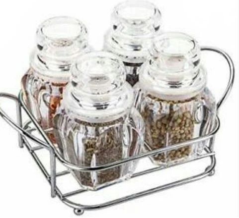 4 Piece Spice, Salt, pepper Shaker Rack Organizer - Clear.