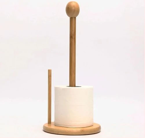 Bamboo Toilet Paper Holder Standing Roll Tissue Storage Stand- Brown