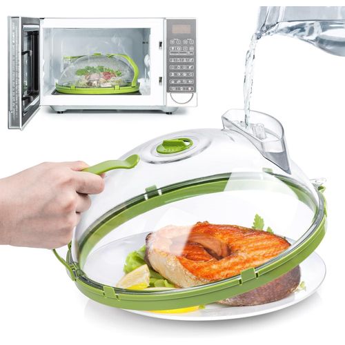 Microwave Cover for Food, Clear Microwave Splatter Cover with Handle and Water Storage Box, 10 Inch Plate Covers, Kitchen Gadgets and Accessories, House Essentials for New Home Gifts