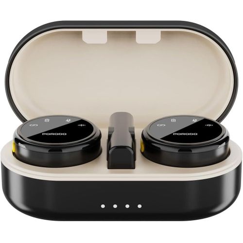 Porodo Wireless Microphone Dual Mic with Charging Case & Receiver, Magnet Clips, Low Latency, 24H Working Time, Type-C Connector & Lightning Head Adapter, Portable & Lightweight