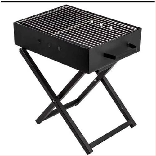 60x30cm Heavy Duty Foldable Bbq Stand With Kabab Smoker Grill Durable Iron Construction Barbecue Charcoal Grill, Folding Tabletop Kabab Smoker For Patio, Garden Outdoor Camping -Black