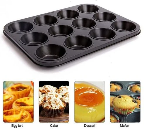 Cupcake Baking Tray 12 Holes mold - Black