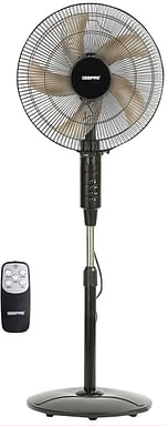Geepas 16-inch Stand Fan w/ Remote, 3 Speed, 5 Leaf Blade Wide Oscillation, LED Display, 7.5 Hours Timer, GF9489