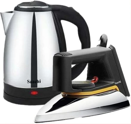 Saachi Bundle Of Flat Iron & 1.8 Litre Stainless Steel Kettle - Silver