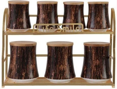Life Smile 7 Piece Ceramic Sugar Bowl Coffee Tea Canister Storage Containers - Brown.