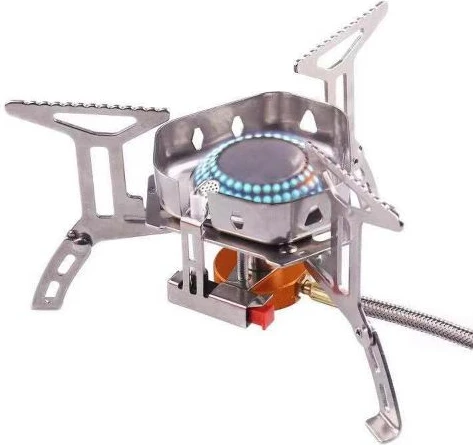 Outdoor Portable Windproof Camping Gas Stove with Adapter Converter, Silver