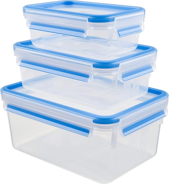 TEFAL Master Seal 3pcs Set - 0.55/1.0/2.3L Set, Plastic Food Storage Container, Keeps Food Fresher for Longer and 100 Percent Leakproof, K3028912