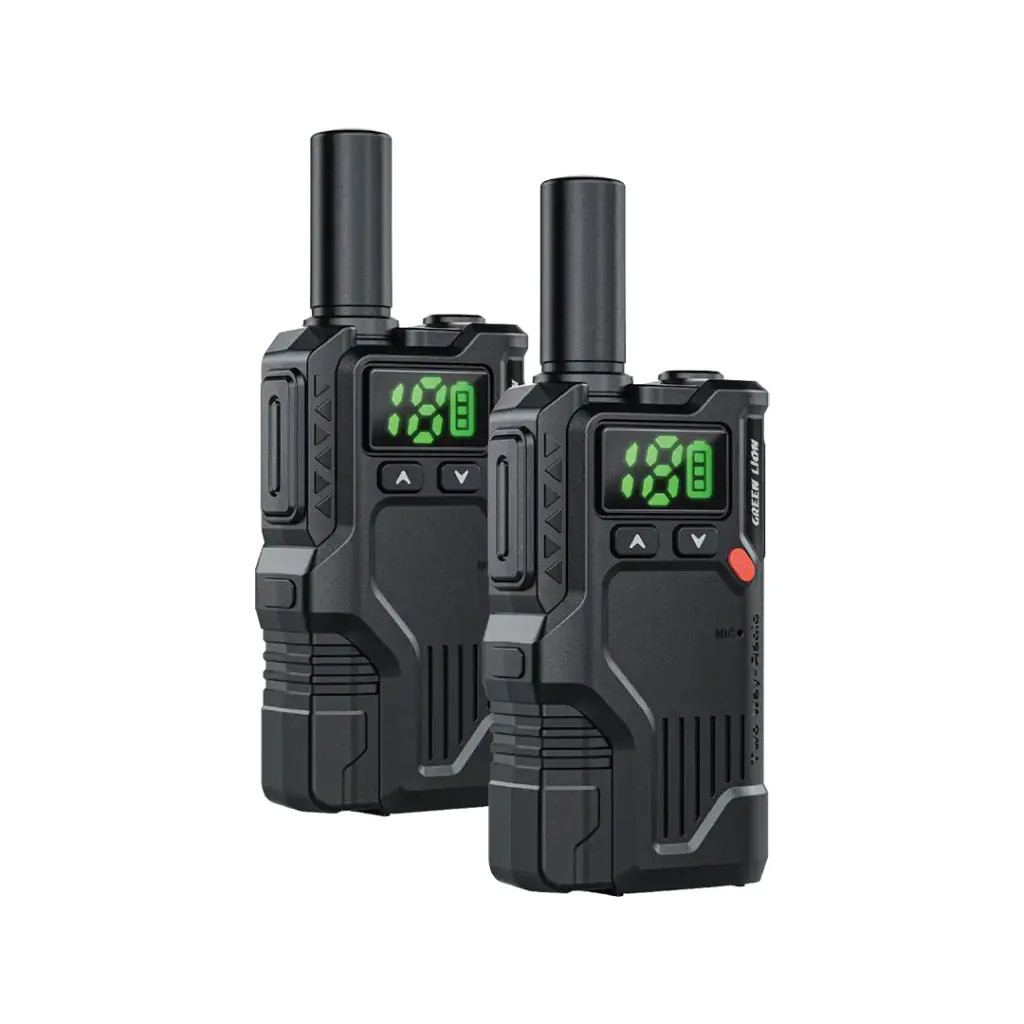 Green Lion GPX600 Walkie Talkie, 16 Channels, 2500mAh Battery, VOX Activation, SOS Alarm, 2-4 km Range, Phosphor Display, 3.7V Voltage, Clear Communication, Durable Belt Clip, Black