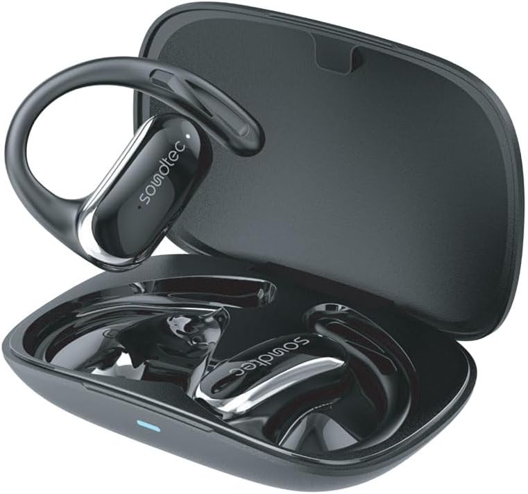 Porodo Soundtec Air Beat Open-Ear Design Wireless Earbuds, Noise Reduction, 5 Hours Playtime, IPX4 Sweat & Water Resistance, Smart Touch Control & 13mm Powerful Driver, Immersive Audio (Black)