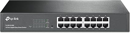 TP-Link  TL-SG1016DE,16 Port Gigabit Switch, Easy Smart Managed, Plug & Play Desktop/Rackmount, Sturdy Metal w/ Shielded Ports Support QoS, Vlan, IGMP & Link Aggregation, Black