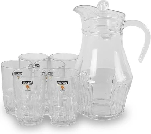 Arcopal Elegant Jug Pitcher And Quality 6 Drinking Glasses-Transparent