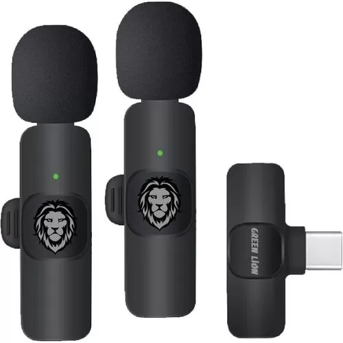 Green Lion 3 In 1 Wireless Lavalier Microphone, USB-A/Type-C/Lighting Plug, 20m Accessible Reception, Battery Capacity: 60mAh, Highly Sensitive, Clear Timbre, Plug & Play- Black