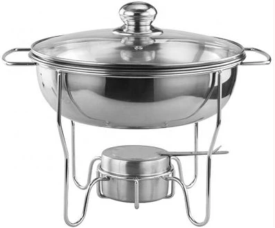 6L Stainless Steel Small Round Chafing Dish Food Warmer Hot Pot Outdoor Camping Alcohol Stove - Silver