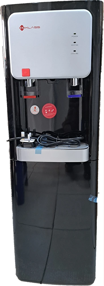 KLASS Water Dispenser KL-2TBLC; Hot & Cold 2-tap Top Loading With Bottom Fridge - Black