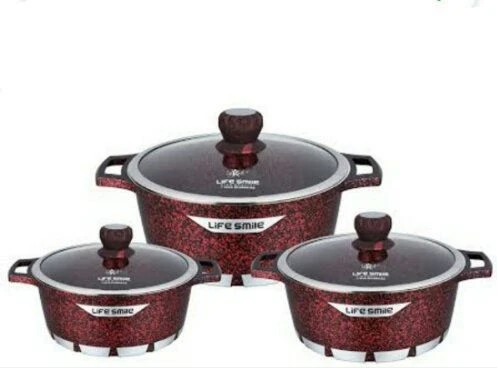 Life Smile 3 Pieces Of Non-stick Serving/Saucepans/Cookware- Maroon