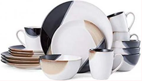16 Piece Partial Design Plates, Cups, Bowls Dinner Set - Multi colour