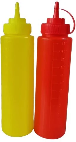 2 Pcs Plastic Squeeze Dispenser Vinegar Oil Tomato Sauce Bottles - Multi-colour.