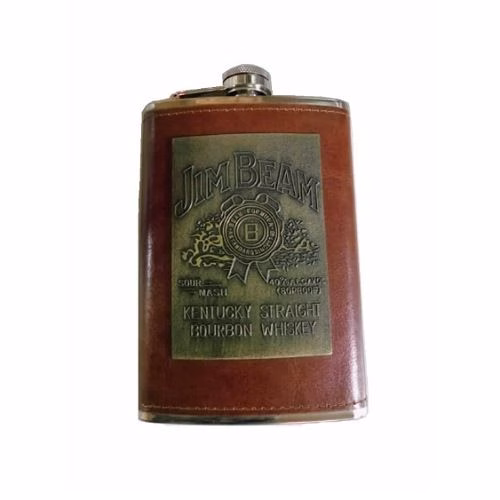 Jack Daniel'S 9 Oz Stainless Steel/Leather Hip Flask, Pocket Bottle-Brown