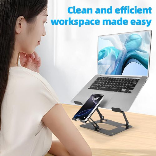 Ergonomic Dual Laptop & Phone Stand – Fully Adjustable & Foldable Aluminum Riser with Heat-Vent, Portable Notebook & Mobile Holder for Desk – Compatible with All 10''–17'' Laptops & Smartphones ,Carbo