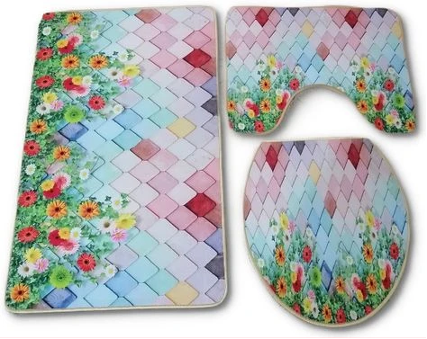 3 Pcs Non-Slip Toilet Bathroom Rugs Carpets-Multi-colour