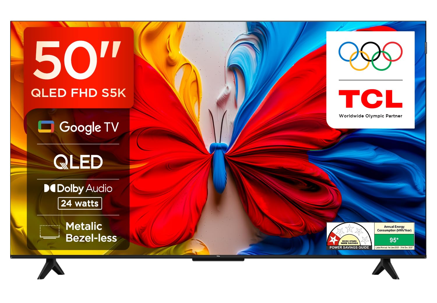 TCL 50 Inch Smart TV QLED 2K HDR 10 Google TV 50S5K, Full HD, Dolby Audio, Game Mode, Multiple Eye Care with Slim Design (2025 Model), Youtube, Netflix, Prime Video, Chromecast Built-in, Free To Air D