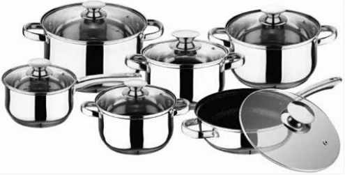 Kaisa Villa 12 Piece Stainless Steel Cookware Pots And Frying pan Saucepans, Silver