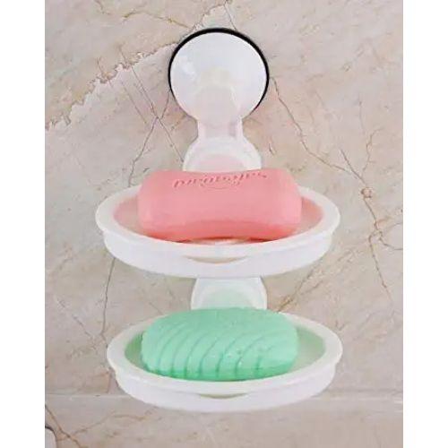 Double Layer Wall Mounted Kitchen, Bathroom Sponge Soap Dish Holder, White
