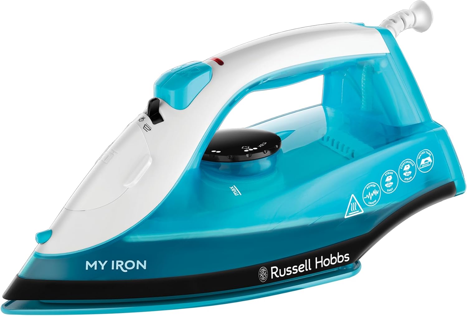 Russell Hobbs Steam Iron - 1800W, (25580) Ceramic Soleplate, 260ml Tank, 2m Cord, Self-Clean, Blue/White - 1-Year Warranty