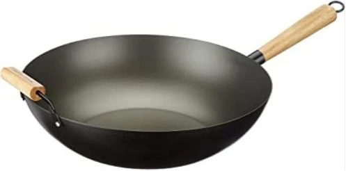 Non-stick Wok Stir Frying Pan Saucepan With Wooden Handle- Black