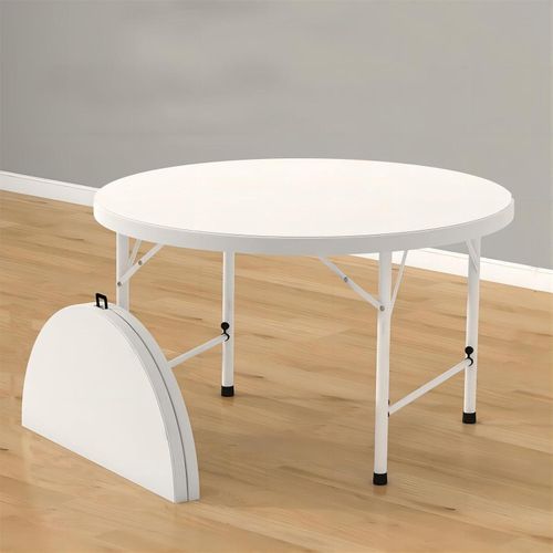 Round Folding Table, Indoor Outdoor Plastic Dining Table, Commercial Event Table with Handle and Lock for 8-10 Person for Party Picnic Garden Dining Kitchen Buffee Restaurant Picnic Party Banquet Wedd