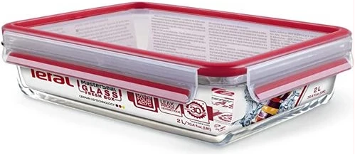Tefal Masterseal 3 Litre Food Container, Red/Clear, Glass, K3010612