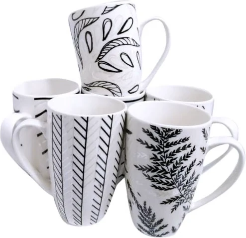 Set Of 6 Pieces Of Designed Cups/Mugs- White
