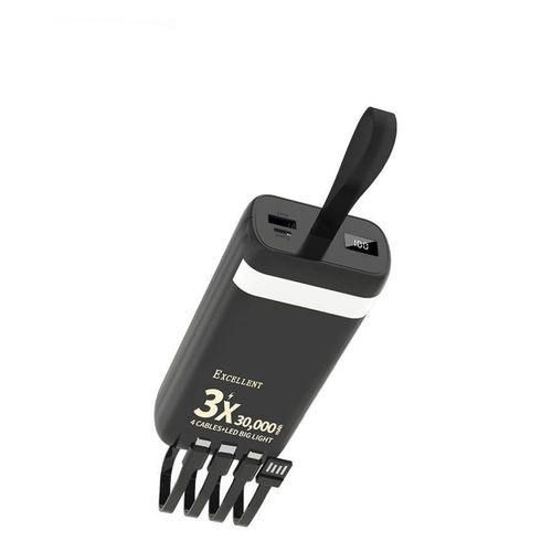 Excellent Power Bank Of 30000mAh With 4 Cables Usb Output Type C in And Led Light-Black/White