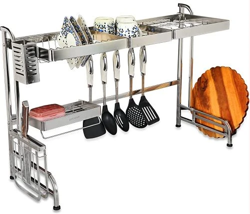 Life Smile Over Sink Dish Drying Rack, 2 Tier Stainless Steel Storage Kitchen Rack For Kitchen Counter Organizer Space Saver - Silver